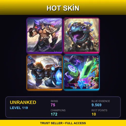 SG | Victorious Tryndamere | Victorious Kog'Maw | Spirit Blossom Tristana | Dark Star Mordekaiser | 75 Skin | 172 Champ | Lv119