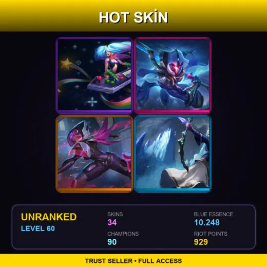 EUW | Arcade Sona | Cosmic Blade Master Yi | PROJECT: Irelia | Queen Ashe | 34 Skin | 90 Champ | Lv60