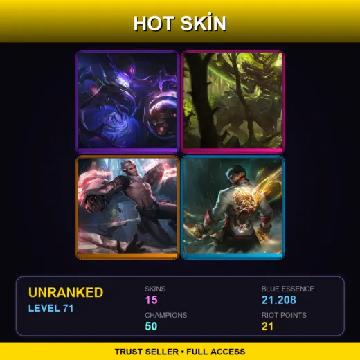NA | Dark Star Orianna | Elderwood Hecarim | PROJECT: Sylas | Dragon Fist Lee Sin | 15 Skin | 50 Champ | Lv71