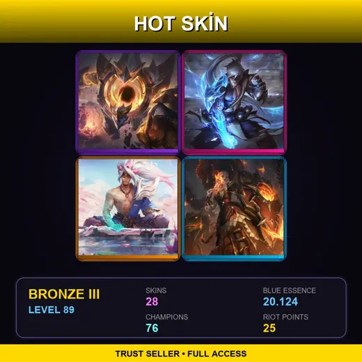EUW | Prestige Dark Star Malphite | Storm Dragon Lee Sin | Spirit Blossom Yasuo | High Noon Leona | 28 Skin | 76 Champ | Bronze III | Lv89