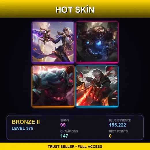 LAN | Victorious Fiora | Hextech Galio | Hextech Sion | Conqueror Varus | 99 Skin | 147 Champ | Bronze II | Lv375 — Ruined Draven