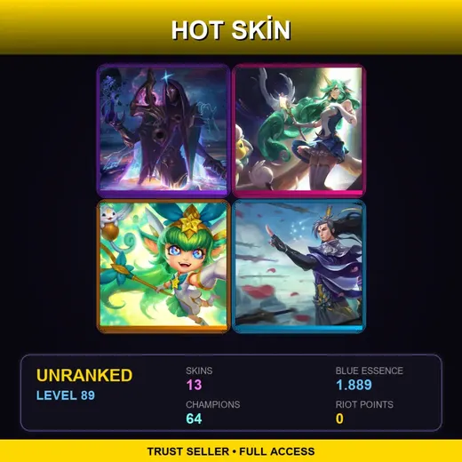 LAS | Star Guardian Soraka | Star Guardian Lulu | Dark Cosmic Jhin | Eternal Sword Yi | 13 Skin | 64 Champ | Lv89 — Ionia Master Yi