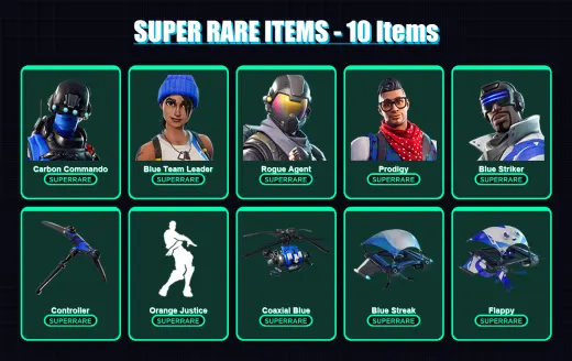 [PS4/PS5/XBOX/PC] | Carbon Commando | Blue Team Leader | Rogue Agent | Prodigy | Blue Striker | 41 skin | 41 pickaxe | 56 emote | 50 glider | Lv740