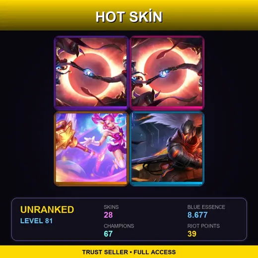 LAS | Star Guardian Lux | PROJECT: Yasuo | Blood Moon Thresh | Cosmic Dawn Rakan | 28 Skin | 67 Champ | Lv81