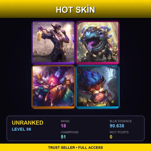 TR | Victorious Twisted Fate | Victorious Kog'Maw | Elderwood Xayah | Dragon Trainer Heimerdinger | 18 Skin | 51 Champ | Lv86 — Risen Fiddlesticks