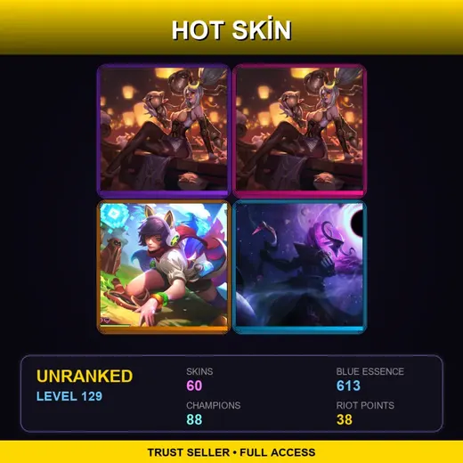 SG | Prestige Firecracker Vayne (2022) | Prestige Firecracker Vayne | Star Guardian Miss Fortune | Blood Moon Sivir | 60 Skin | 88 Champ | Lv129