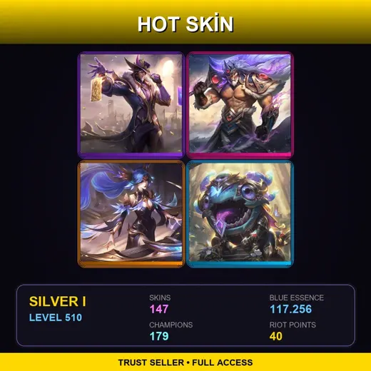 LAN | Victorious Twisted Fate | Victorious Tryndamere | Victorious Sona | Victorious Kog'Maw | 147 Skin | 179 Champ | Silver I | Lv510