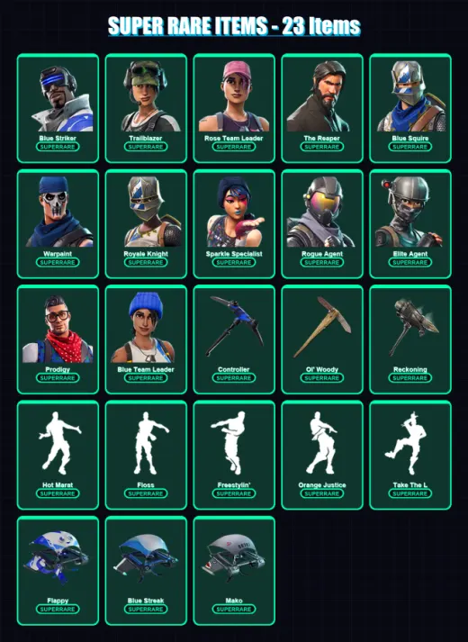 [PC/XBOX] | Blue Striker | Trailblazer | Rose Team Leader | The Reaper | Blue Squire | 61 skin | 34 pickaxe | 55 emote | 48 glider | Lv583