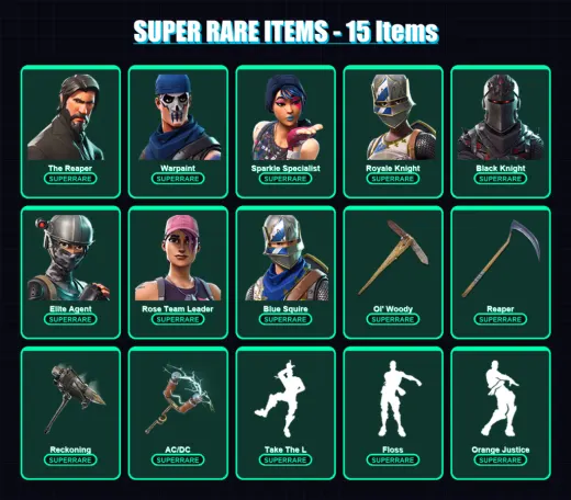 [PC/XBOX/PSN] | The Reaper | Warpaint | Sparkle Specialist | Royale Knight | Black Knight | 77 skin | 114 pickaxe | 80 emote | 95 glider | Lv1711
