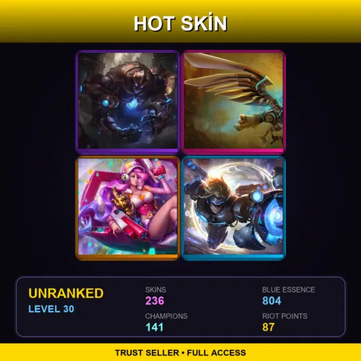 EUW | Hextech Galio | Hextech Anivia | Arcade Miss Fortune | Pulsefire Ezreal | 236 Skin | 141 Champ | Lv30