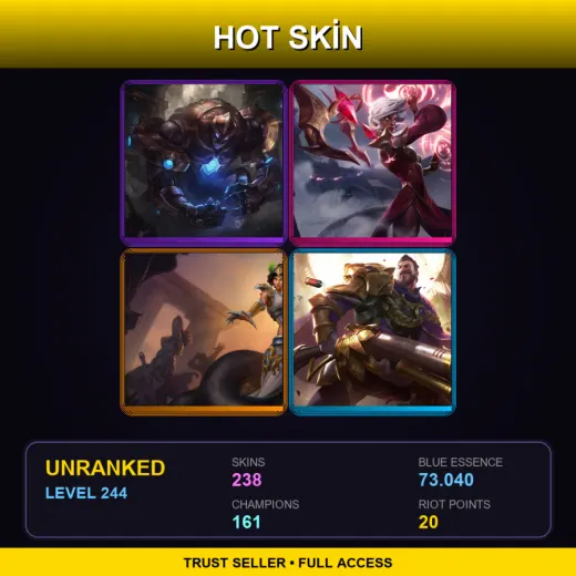 LAS | Hextech Galio | Conqueror Karma | Mythic Cassiopeia | Victorious Graves | 238 Skin | 161 Champ | Lv244