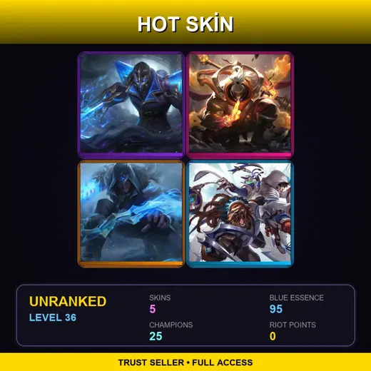 LAN | Hextech Kassadin | God Staff Jax | Freljord Sylas | SSW Thresh | 5 Skin | 25 Champ | Lv36