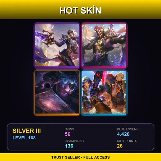 LAS | Victorious Fiora | Victorious Draven | Battle Academia Garen | Blood Moon Master Yi | 56 Skin | 136 Champ | Silver III | Lv168