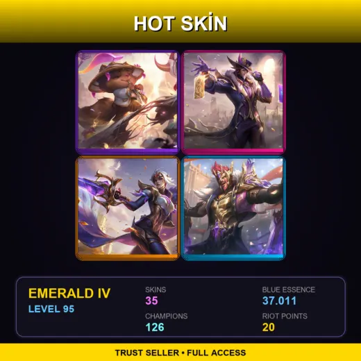 TR | Prestige Spirit Blossom Teemo | Victorious Twisted Fate | Victorious Fiora | Victorious Draven | 35 Skin | 126 Champ | Emerald IV | Lv95