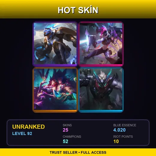 EUNE | PROJECT: Jinx | Pulsefire Pantheon | Star Guardian Xayah | Dragon Knight Mordekaiser | 25 Skin | 52 Champ | Lv92