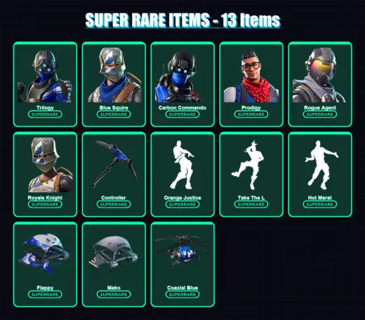 [PC/XBOX] | Trilogy | Blue Squire | Carbon Commando | Prodigy | Rogue Agent | 32 skin | 26 pickaxe | 37 emote | 33 glider | Lv470