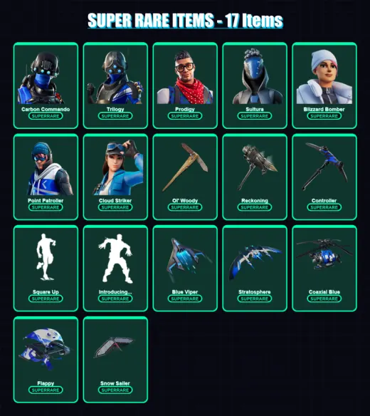 [SWITCH/XBOX/PC] | Carbon Commando | Trilogy | Prodigy | Sultura | Blizzard Bomber | 23 skin | 71 pickaxe | 62 emote | 62 glider | Lv950