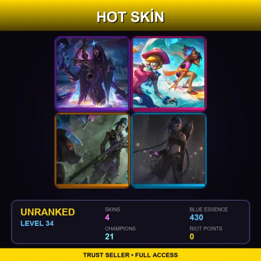 TR | Dark Cosmic Jhin | Pool Party Taliyah | Arcane Enforcer Caitlyn | Arcane Enemy Jinx | 4 Skin | 21 Champ | Lv34