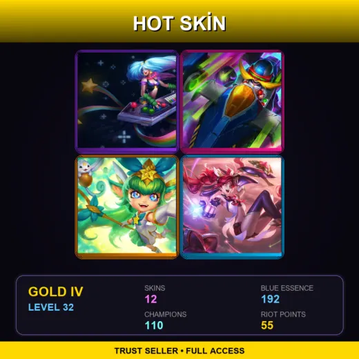 VN | Arcade Sona | Arcade Corki | Star Guardian Lulu | Star Guardian Jinx | 12 Skin | 110 Champ | Gold IV | Lv32