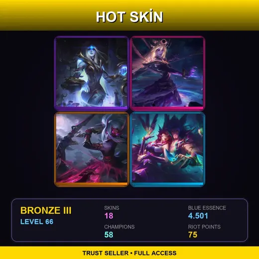 EUNE | Cosmic Queen Ashe | Dark Cosmic Lux | Blood Moon Katarina | Star Guardian Xayah | 18 Skin | 58 Champ | Bronze III | Lv66