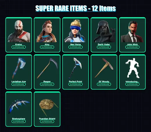 [PS4/PS5/PC] | Kratos | Aloy | Neo Versa | Darth Vader | John Wick | 348 skin | 369 pickaxe | 254 emote | 232 glider | Lv4876