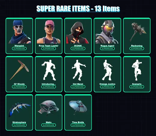 [PC/PSN] | Warpaint | Rose Team Leader | IKONIK | Rogue Agent | Spider Knight | 78 skin | 84 pickaxe | 74 emote | 83 glider | Lv1434