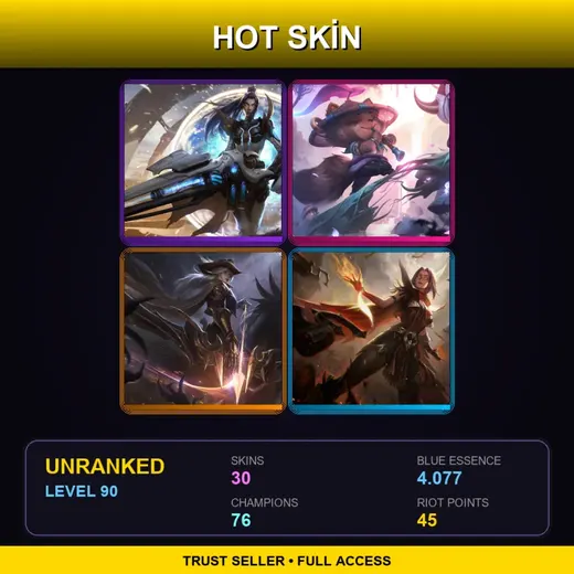 LAN | Pulsefire Caitlyn | Spirit Blossom Teemo | High Noon Ashe | High Noon Irelia | 30 Skin | 76 Champ | Lv90