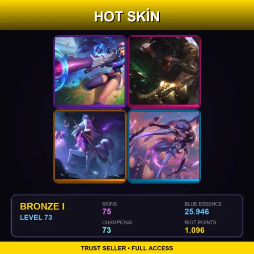 EUW | Arcade Caitlyn | Warring Kingdoms Vi | Spirit Blossom Lillia | Star Guardian Akali | 75 Skin | 73 Champ | Bronze I | Lv73