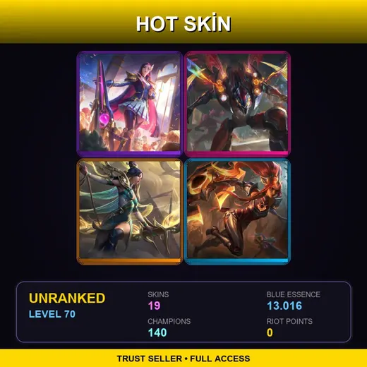 VN | Battle Academia Caitlyn | Odyssey Kha'Zix | Lunar Empress Ashe | Solar Eclipse Sivir | 19 Skin | 140 Champ | Lv70