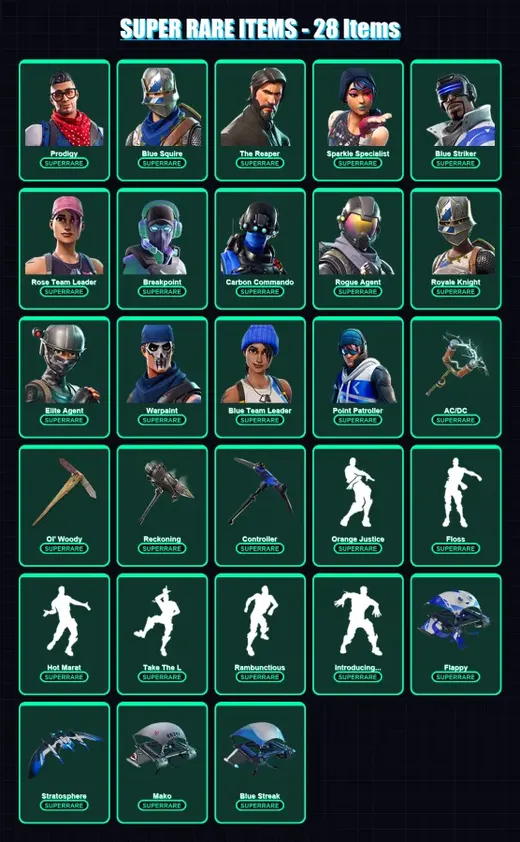 [PS4/PS5/XBOX/PC] | Prodigy | Blue Squire | The Reaper | Sparkle Specialist | Blue Striker | 116 skin | 85 pickaxe | 89 emote | 75 glider | Lv1362