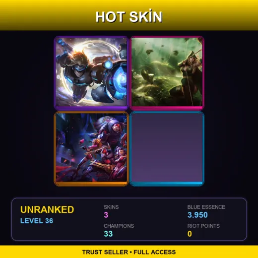 TR | Pulsefire Ezreal | Sherwood Forest Ashe | SKT T1 Zed | 3 Skin | 33 Champ | Lv36