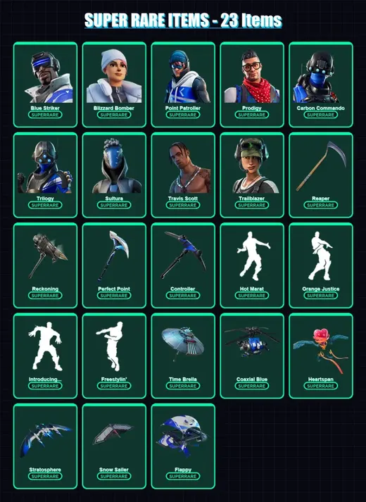 [PS4/PS5/PC] | Blue Striker | Blizzard Bomber | Point Patroller | Prodigy | Carbon Commando | 103 skin | 164 pickaxe | 98 emote | 133 glider | Lv194