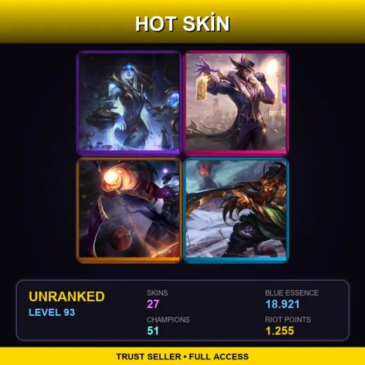 EUW | Cosmic Queen Ashe | Victorious Twisted Fate | Dark Star Varus | Warring Kingdoms Tryndamere | 27 Skin | 51 Champ | Lv93