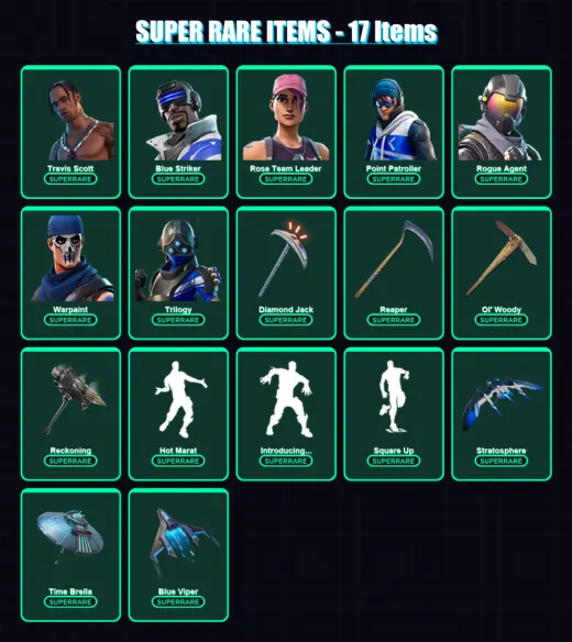 [PC/XBOX] | Travis Scott | Blue Striker | Rose Team Leader | Point Patroller | Rogue Agent | 200 skin | 178 pickaxe | 157 emote | 161 glider | Lv239