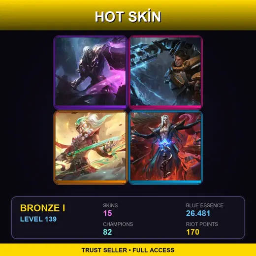 EUW | Karthus Lightsbane | Steel Legion Garen | Heavenscale Master Yi | Pentakill III: Lost Chapter Karthus | 15 Skin | 82 Champ | Bronze I | Lv139