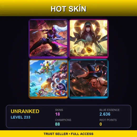 LAS | PROJECT: Katarina | Odyssey Sona | Pool Party Zac | Bewitching Nidalee | 18 Skin | 88 Champ | Lv233