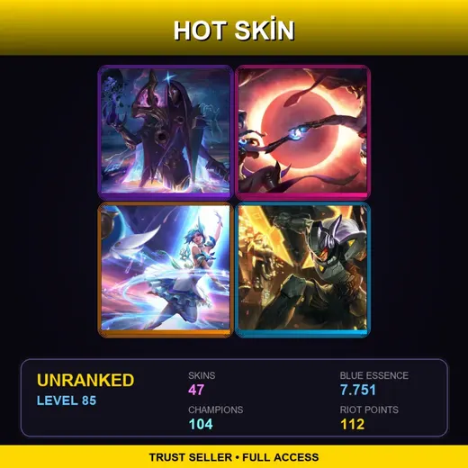 EUW | Star Guardian Orianna | PROJECT: Leona | Blood Moon Diana | Dark Cosmic Jhin | 47 Skin | 104 Champ | Lv85