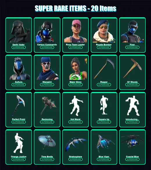[PC/XBOX] | Darth Vader | Carbon Commando | Rose Team Leader | Royale Bomber | Fixer | 198 skin | 256 pickaxe | 189 emote | 200 glider | Lv4159