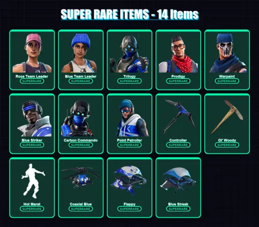 [PC/XBOX/PSN] | Rose Team Leader | Blue Team Leader | Trilogy | Prodigy | Warpaint | 18 skin | 15 pickaxe | 22 emote | 18 glider | Lv296