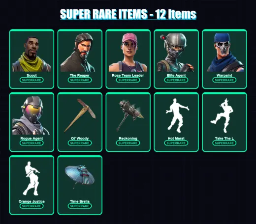 [PC/XBOX/PSN] | Scout | The Reaper | Rose Team Leader | Elite Agent | Warpaint | 100 skin | 99 pickaxe | 113 emote | 100 glider | Lv1615