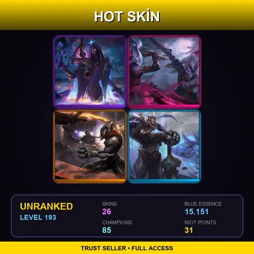 LAN | Blood Moon Master Yi | PROJECT: Yi | Dark Cosmic Jhin | God-King Garen | 26 Skin | 85 Champ | Lv193 — Jurassic Kog Maw