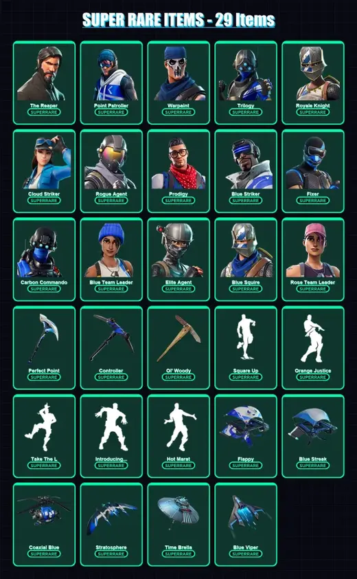 [PS4/PS5/XBOX/PC] | The Reaper | Point Patroller | Warpaint | Trilogy | Royale Knight | 133 skin | 157 pickaxe | 144 emote | 148 glider | Lv1790