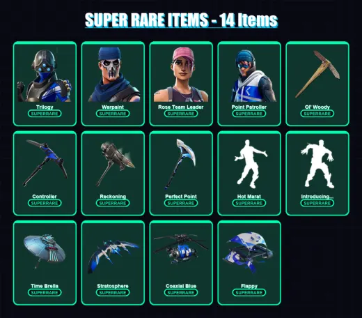 [PS4/PS5/XBOX/PC] | Trilogy | Warpaint | Rose Team Leader | Point Patroller | Deadpool | 43 skin | 90 pickaxe | 88 emote | 93 glider | Lv1451