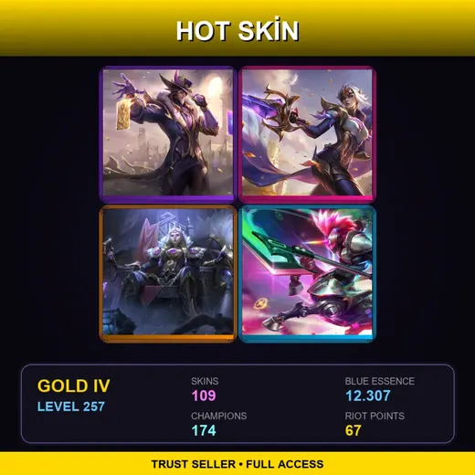 BR | Victorious Twisted Fate | Victorious Fiora | Victorious Sejuani | Battle Academia Caitlyn | 109 Skin | 174 Champ | Gold IV | Lv257 — Marauder Xin Zhao