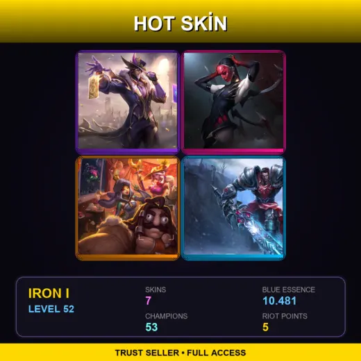 TR | Victorious Twisted Fate | Masque of the Black Rose Elise | Archduke Nasus | Dreadknight Garen | 7 Skin | 53 Champ | Iron I | Lv52