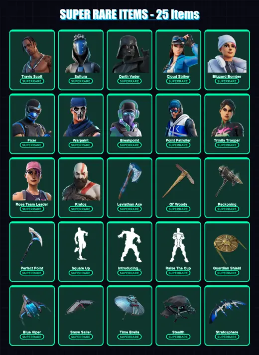 [PS4/PS5/XBOX/PC] | Travis Scott | Sultura | Darth Vader | Cloud Striker | Blizzard Bomber | 314 skin | 283 pickaxe | 188 emote | 185 glider | Lv243