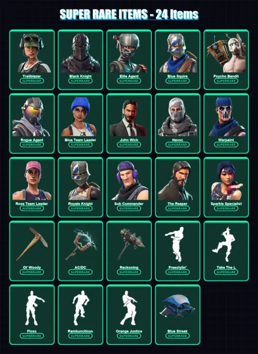 [PC] | Trailblazer | Black Knight | Elite Agent | Blue Squire | Psycho Bandit | 167 skin | 108 pickaxe | 159 emote | 91 glider | Lv1152
