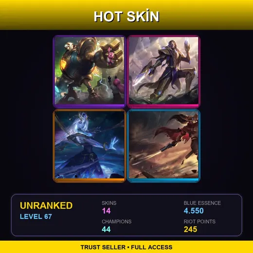 EUNE | Victorious Blitzcrank | Victorious Lucian | Cosmic Lux | High Noon Yasuo | 14 Skin | 44 Champ | Lv67
