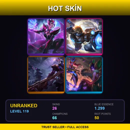 EUNE | Challenger Ahri | Pulsefire Ezreal | Blood Moon Jhin | Lunar Wraith Morgana | 26 Skin | 66 Champ | Lv119