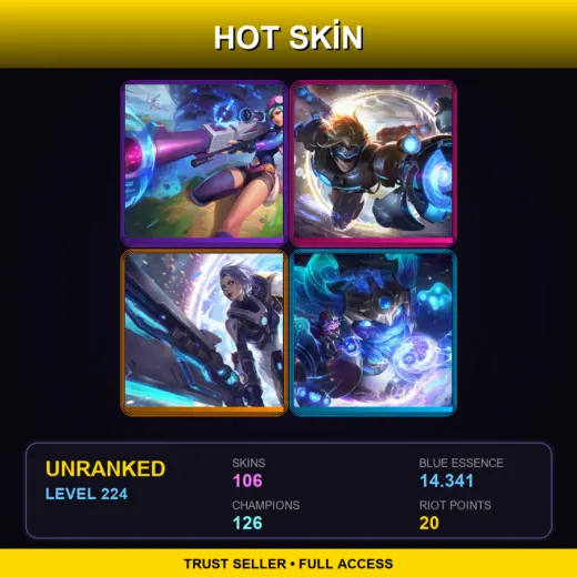 EUW | Arcade Caitlyn | Pulsefire Ezreal | Pulsefire Riven | Cosmic Paladins Nunu & Willump | 106 Skin | 126 Champ | Lv224
